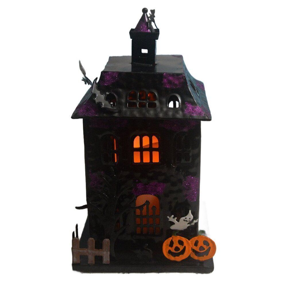 Halloween Black Metal Haunted House with Flameless Candle See Video